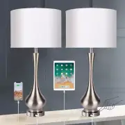 30" Tall Table Lamp Set of 2 with Touch Control, Farmhouse Table Lamp with USB P