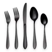 Titanium Black Plated Stainless Steel Flatware Set 20 Piece, Black Silverware...