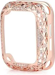 FMGMPMOCJ Diamond Case Compatible With Apple Watch SE 6 5 4 3 2 1 40mm 44mm Copper Protector Cover Watch Case Compatible With IWatch Series 42mm 38mm watch case