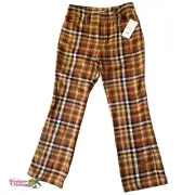 RVCA Kennedy Cropped Plaid Comfy Brown Pant NWT Women Size 27