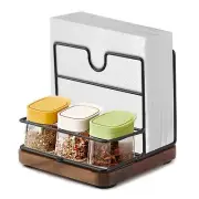 Napkin Holder for Table Dining Wood Base Metal Napkin Holder Modern Napkin Di...