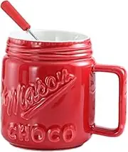 yuksok Porcelain Chocolate Fondue Cheese Fondue Set with Fork Chocolate Melting Cup Butter Heater Fondue Warmer Mug for Dinner Broth, red