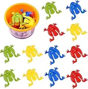 Kisangel 12pcs Jumping Frog Toys Finger Pressing Bouncing Frog Toy with Bucket for Kids Easter Birthdays Party Favors, Mixed Color