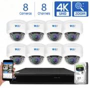GW 8 Channel DVR (8) 8MP CCTV Motorized Zoom 4K Dome Home Security Camera System