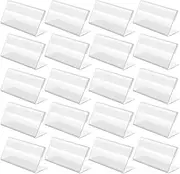 POPETPOP 20pcs Acrylic Sign Display Holder Name Card Label Slant Back Tag Stand L Shape Acrylic Counter Top Stand for Card Tag Name Label Display