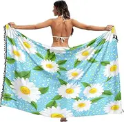 [RPLIFE] White Daisies Yellow Light Blue Swimwear Sarongs, Sarong Dresses Beach, Pool Sarong Wrap Women, Summer Beach Sarong, White Daisies Yellow Light Blue, Medium