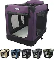 EliteField 3-Door Folding Soft Dog Crate with Carrying Bag and Fleece Bed (2 Year Warranty), Indoor & Outdoor Pet Home (36" L x 24" W x 28" H, Purple)