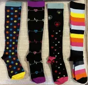 NEW 4 Pair Compression Socks L/XL Colorful Healthcare Nurses Doctors Paramedics