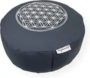 Yoga Cushion Meditation Cushion Embroidery Flower of Life 33 x 15 cm for Beginners and Experienced Organic Spelt Husks Filling Cover and Ticking Cotton Washable (Grey/White)