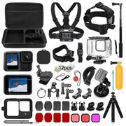 For GoPro Hero 13 Black Waterproof Case Chest Strap Tempered Glass Screen Protector with Selfie Stic