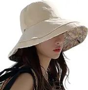 [Ｗoowayo] Womens Beach Fishing Caps Wide Brim Reversible Floral Bucket Hats Floppy Packable Visor Hat for UV Protection UPF 50+ Women Blue