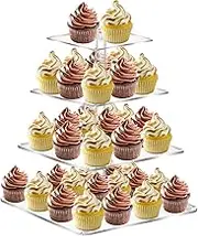4-Tier Cupcake Stand, Clear Cake Stand Holder, Acrylic Dessert Display Tower Holder, Easy to Assemble and Store, Sturdy Cupcake table Perfect for Anniversary, Birthday, Wedding, Party Events (Square)