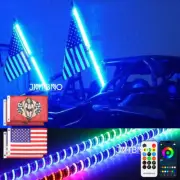 2PCS 3FT Spiral COB LED Whip Chasing Lights Antenna+ Flags +Springs For UTV ATV