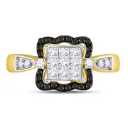 10kt Yellow Gold Womens Round Black Color Enhanced Diamond Cluster Ring 3/4
