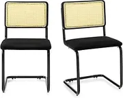 [Giantex] Rattan Dining Chairs Set of 2, Upholstered Side Chairs with Mesh Cane Backrest, Modern Dining Chairs with Sturdy Metal Legs, Padded Home Dining Accent Chairs for Kitchen Living Room Bedroom