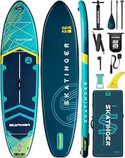 Skatinger 11'6×35" Super Wide Inflatable Stand Up Paddle Board, Ultra Stable Wide SUP for 2+1 People/Family/Big Size w/Shoulder Strap, 100L Backpack, All-Round Sup Board, US Fin