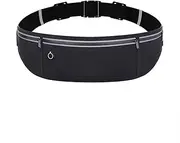 Aoiiigo Running Belt Waist Pack for Running with Headphone Port Water Resistant Fanny Pack for Mobile Phone, Wallet, Key, Kettle Exercise, Cycling, Jogging, Marathons (Black Regular Model)