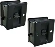 QCAA Solid Brass Sliding Door Pull Privacy Pocket Lock, Matte Black, 2 Pack