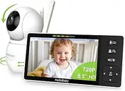HelloBaby 720P 5.5'' HD Baby Monitor with Camera and Audio No WiFi, Video Baby Monitor, Remote Pan Tilt Zoom Wide View and Range, 1080P Infant Camera, 4000mAh Battery, Night Light, Hack Proof, 1000ft