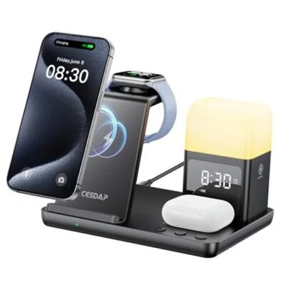 6 in 1 Wireless Charging Station for Apple Charging Station for Multiple Black