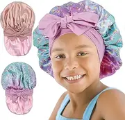 2 PCS Kids Bonnets for Girls, Silk Bonnet for Kids Boys, Double Layer Reversible Satin Bonnet Sleep Cap for Child (3-12Y)