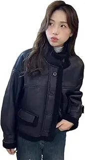 [Generic] Women's With Lamb Wool And Fur One-Piece Short Coat Thickened Motorcycle Jacket Loose Stand Collar Jacket