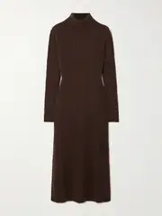 [Allude] Allude - Ribbed Cashmere Turtleneck Midi Dress - Brown - medium medium Brown