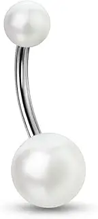 [Pierced Owl] 14G 316L Stainless Steel Imitation Pearl Navel Belly Button Ring