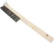 BESPORTBLE Efficient Pizza Stone Cleaning Steel Scrubber Brush Wooden Handle Scraper Long Handle Wire Brush for Cleaning Rust Welding Slags