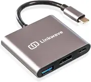 Linkwave USB C Hub, 3-1 Adapter HDMI to USB C, Type C Docking Station with HDMI 4K, USB Port 3.0 Fast Data Transfer, USB C Charging Port, Adaptor for Laptops, MacBook air, USB C to Hdmi Multiport