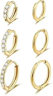 [Lantine] Small Gold Hoop Earrings Set for Women Men Surgical Stainless Steel Cartilage Cz Huggie Earrings 20G Daith Conch Helix First Second Third Hole Lobes Hinged Sleeper Earrings
