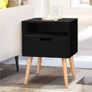 ALFORDSON 1 Drawer Bedside Table Nightstand Shelf (Black)