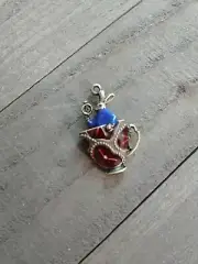 Alice in Wonderland Charm White Rabbit Pendant Enamel Teacup Antiqued Bronze