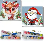 Framed Christmas Paint by Numbers Kit for Adults, 8×8 Inch 2 Pack Santa Claus Ad