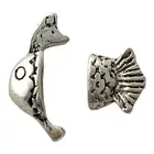 5 Sets Fish Head Tail 3D Hugger Frame Caps Antiqued Silver Fits 12mm Beads