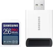 SAMSUNG PRO Ultimate Full Size Memory Card+USBReader, 256GB SDXC, Up to 200 MB/s, 4K UHD, UHS-I, C10, U3, V30, A2 for DSLR, Mirrorless Cameras, PCs, MB-SY256SB/AM