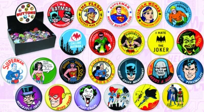 DC Comics Retro Heroes and Villains Metal Comic Art Button Assortment of 144 NEW