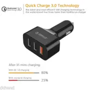 Quick Charge 3. 3 ports Car Charger with C cable. Orico Qualcomm Certify