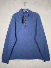 Banana Republic Sweater Mens XL Blue Merino Wool Blend Henley Pullover NEW NWT