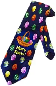 [Steven Harris] Mens Easter Eggs Basket Necktie - Navy Blue - One Size Neck Tie