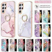 For Samsung S25 S24 S23 S22 S21 S20 FE Ultra Case Marble Shockproof Ring Cove