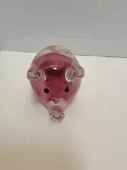 Art Glass Pink Pig Hand Blown Glass Pink Pig Paperweight