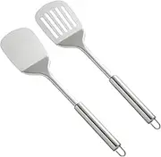 Pack of 2 Stainless Steel Spatulas, Silver Slotted Turner, Solid Turner, High Temperature Resistant and Not Easily Deformed, Ideal Cooking Utensils Set for Fish, Eggs, Pancakes and So On.