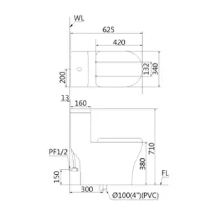 【CAESAR凱撒衛浴】二段式省水單體馬桶 SIAA抗菌便座、小衛浴適用 62.5CM(65CM內很適合)