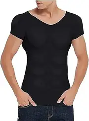 [ARSAVDCG] Men's Fake Chest Muscle Padded T-Shirt Breathable Compression Undershirt Invisible Abdominal Muscle Shirt