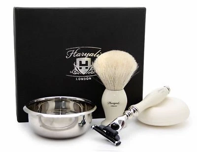 4 in 1 Shaving Kit In Ivory Color Barber Brush & Safety Razor Travel Shaving Set
