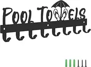 Pool Towel Rack with 8 Hooks, Towel Holder Wall Mounted for Outdoor or Bathroom, Towel Hanger for Hanging Bathrobes, Towels, Clothes - Perfect Pool Area Outside Sign and Decor (Black)