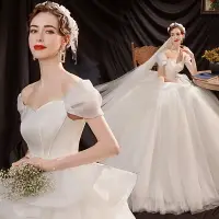 在飛比找樂天市場購物網優惠-天使的嫁衣 宛若公主 時髦范兒法式一字肩新娘婚紗禮服1609