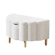 Oikiture Storage Ottoman Scallop Boucle Blanket Box Fleece Foot Stool Seat Chest
