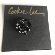 New Cookie Lee Black & Crystal Cluster Cocktail Statement Ring One Size